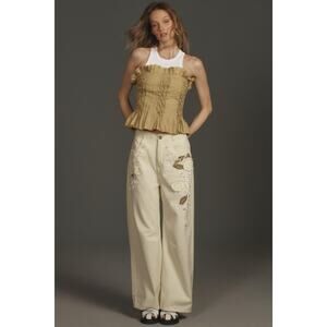 Anthropologie Pilcro Embroidered Cropped Bow Pants